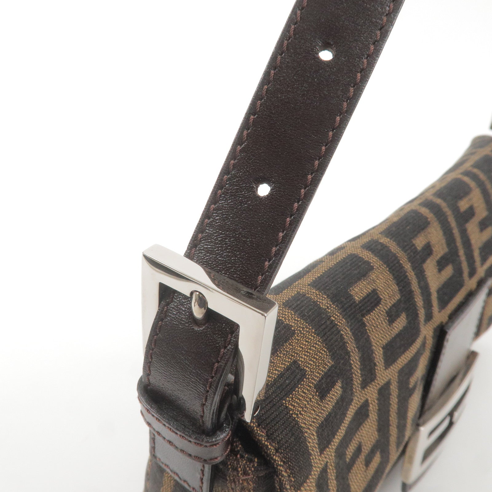 FENDI Zucca Mamma Baguette Canvas Leather Bag Brown Black 26424