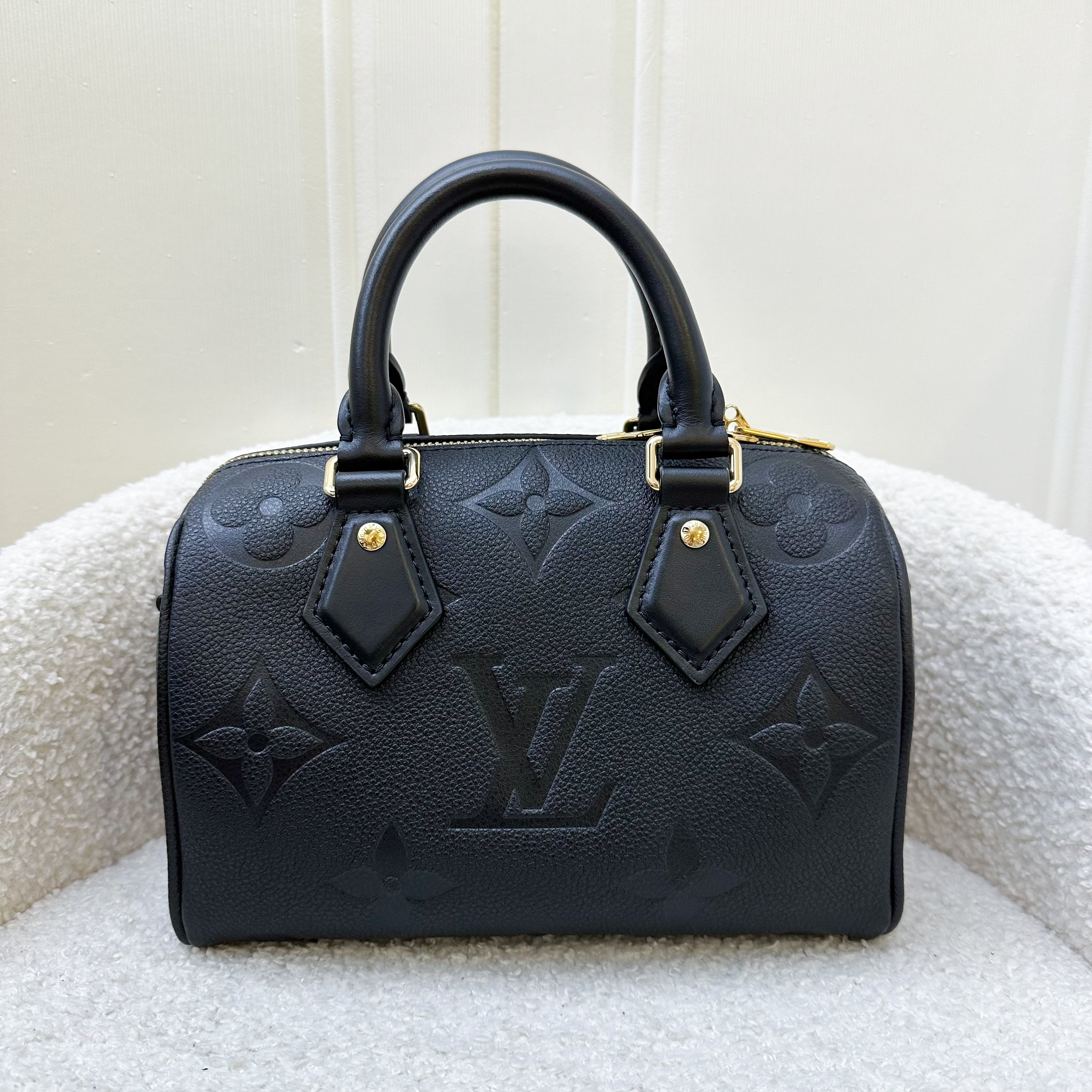 LV Speedy Bandouliere 20 in Black Giant Monogram Empreinte Leather and GHW