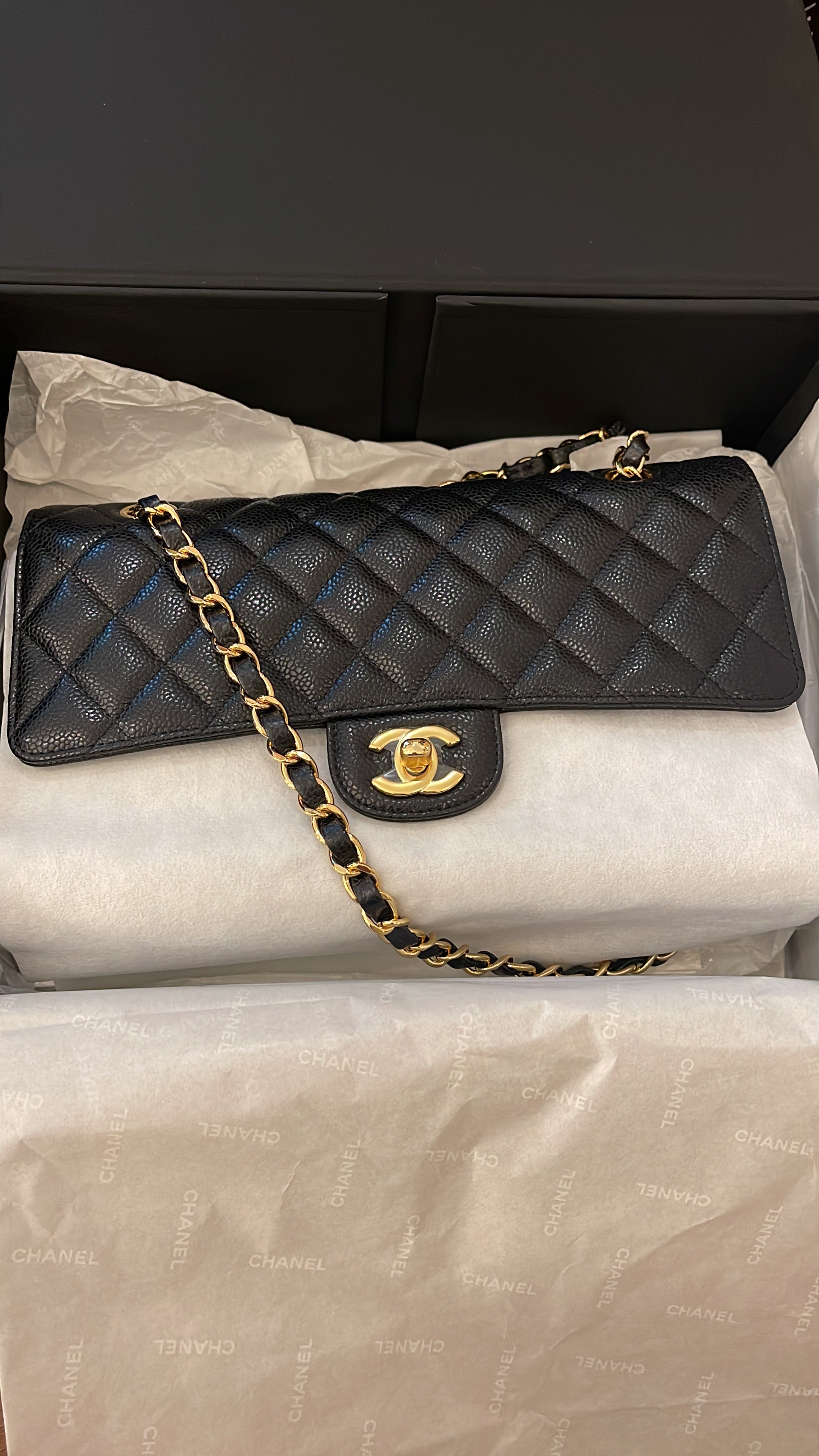 CHANEL Small Classic Handbag Grained Calfskin & Gold-Tone Metal Black