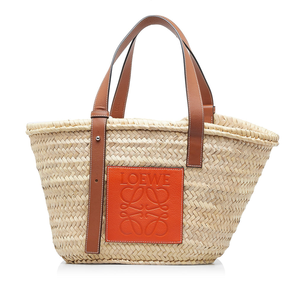 Beige Loewe Raffia Basket Tote