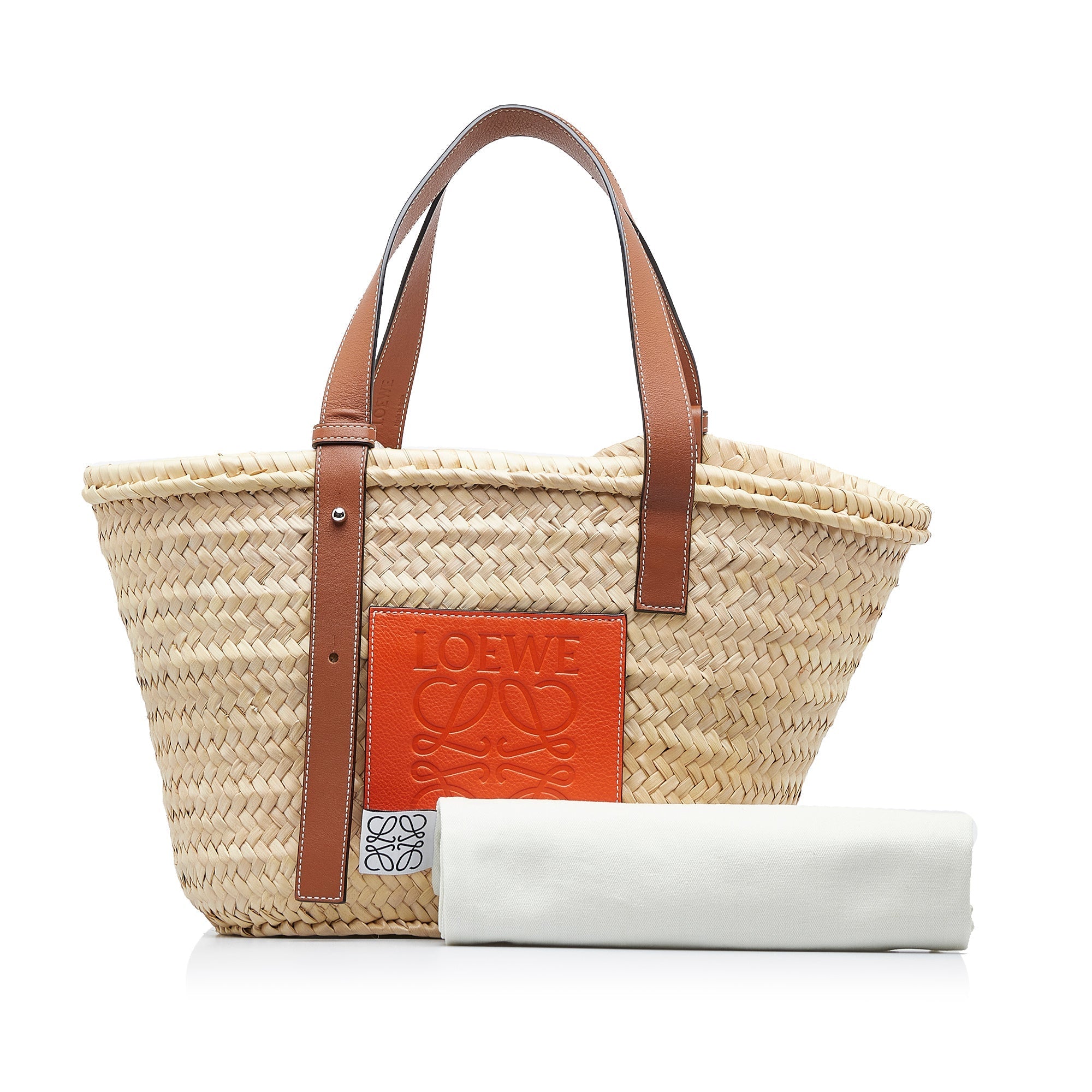 Beige Loewe Raffia Basket Tote