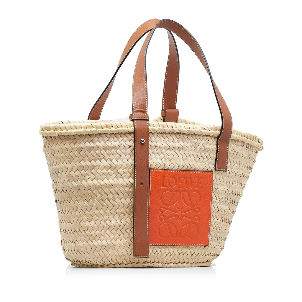 Beige Loewe Raffia Basket Tote