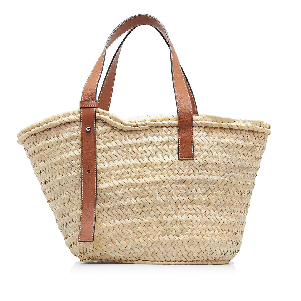 Beige Loewe Raffia Basket Tote