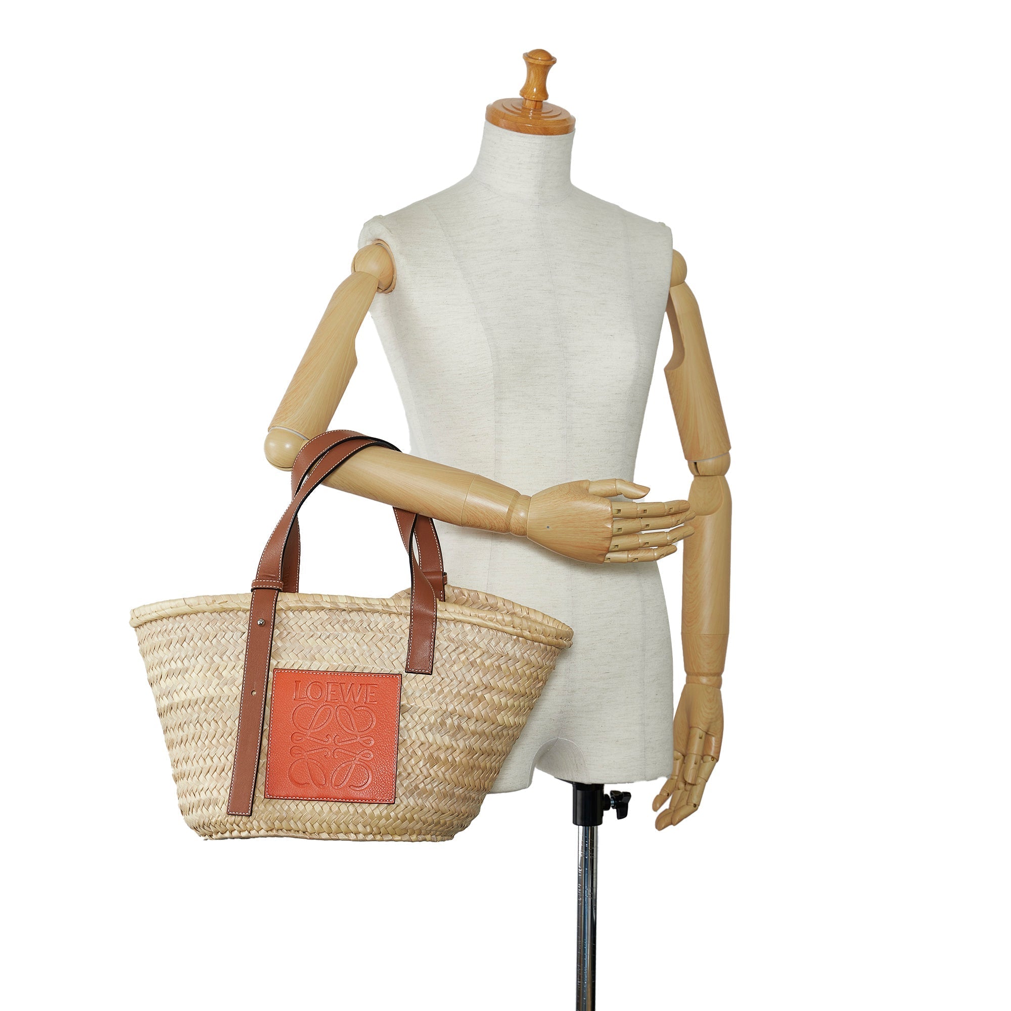 Beige Loewe Raffia Basket Tote