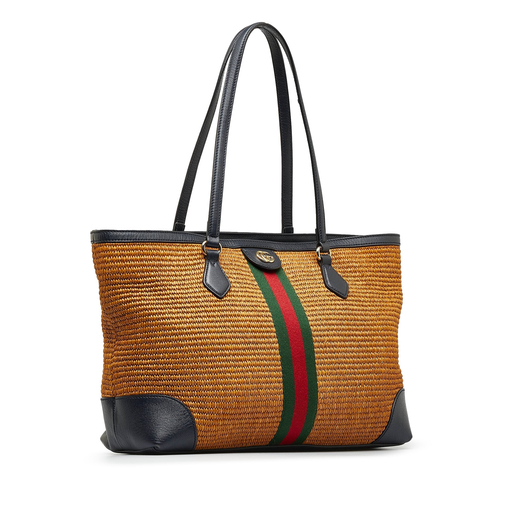 Brown Gucci Medium Raffia Ophidia Tote Bag