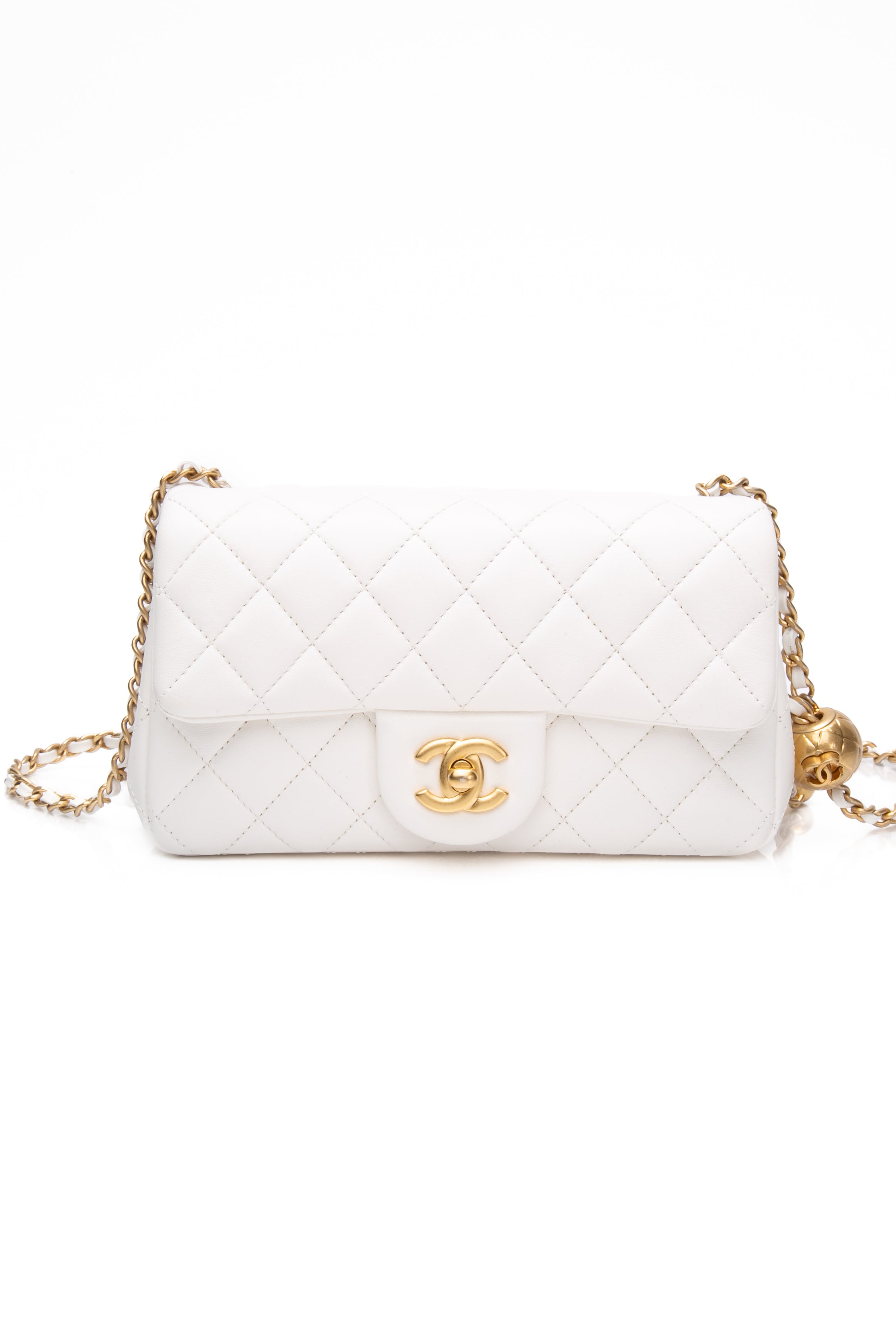 CHANEL White Lambskin Quilted Mini Rectangular Pearl Crush Flap Bag