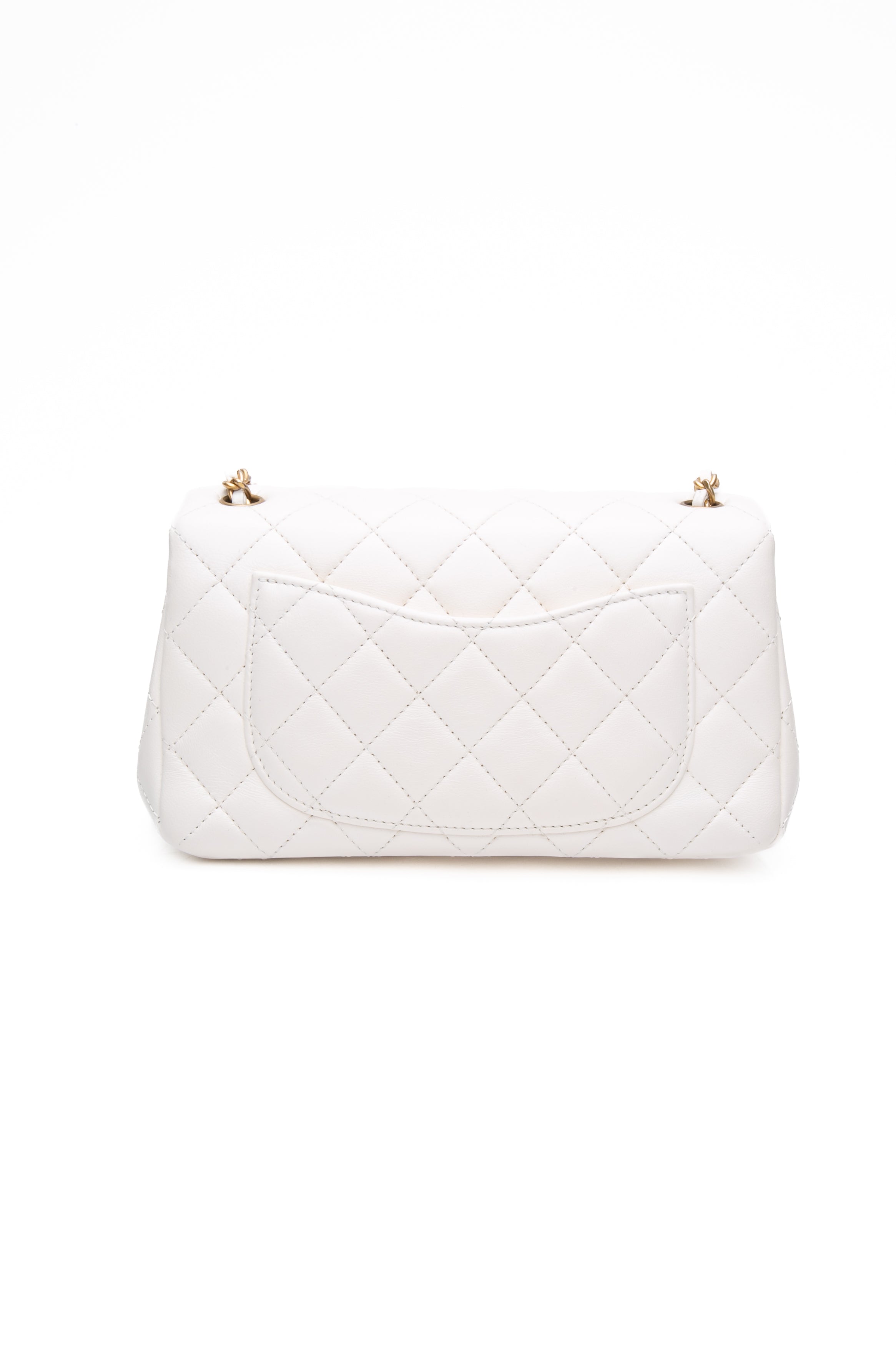 CHANEL White Lambskin Quilted Mini Rectangular Pearl Crush Flap Bag