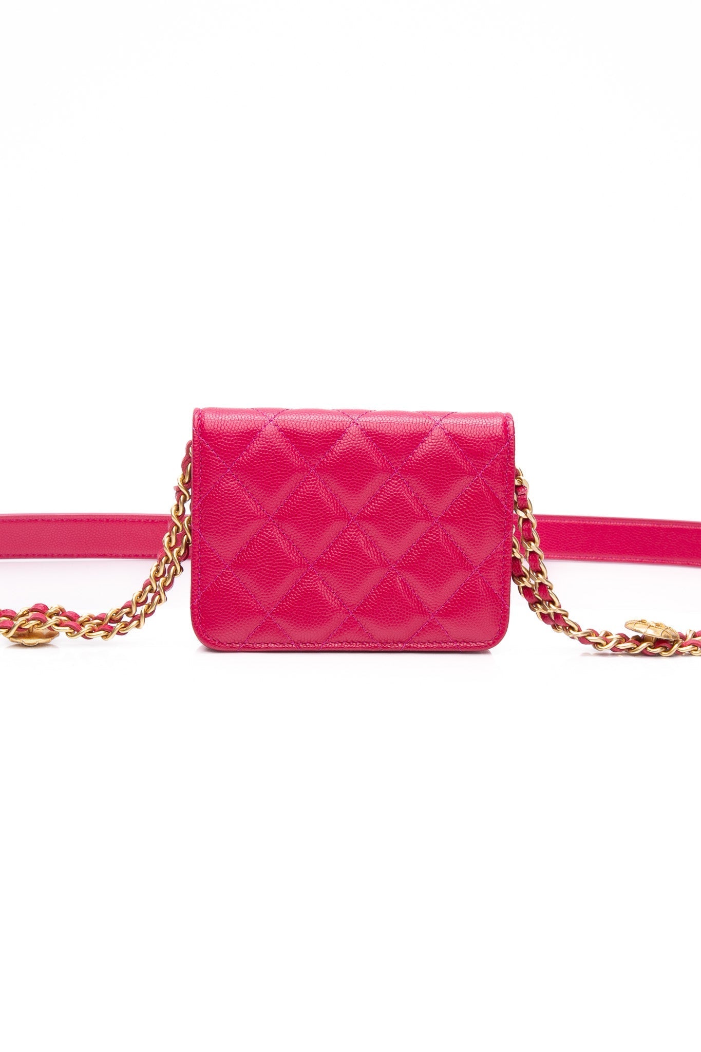 CHANEL Hot Pink Caviar Quilted Twist Your Buttons Coin Purse with Chain Crossbody Bag