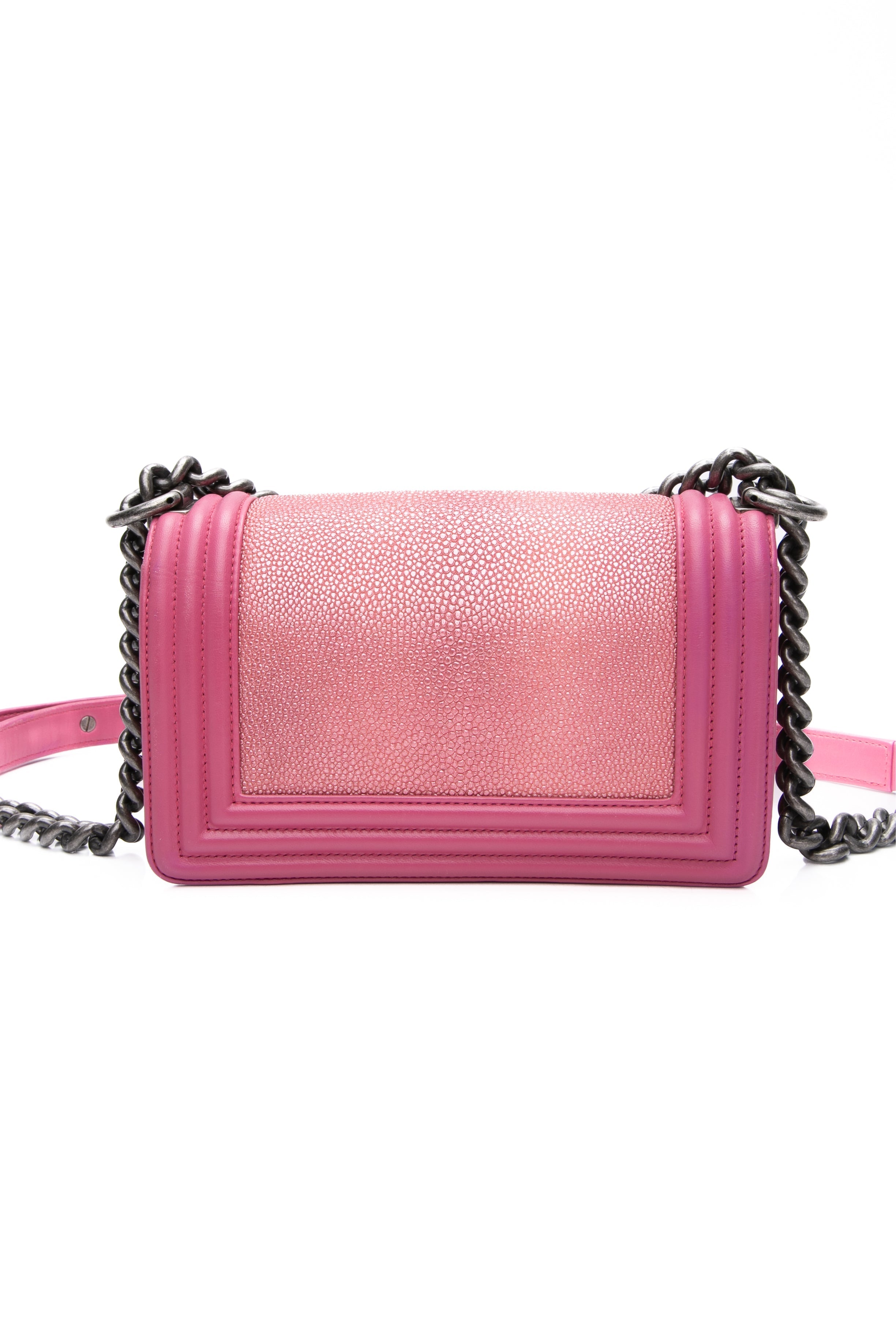 CHANEL Pink Galuchat Stingray Small Boy Flap Bag