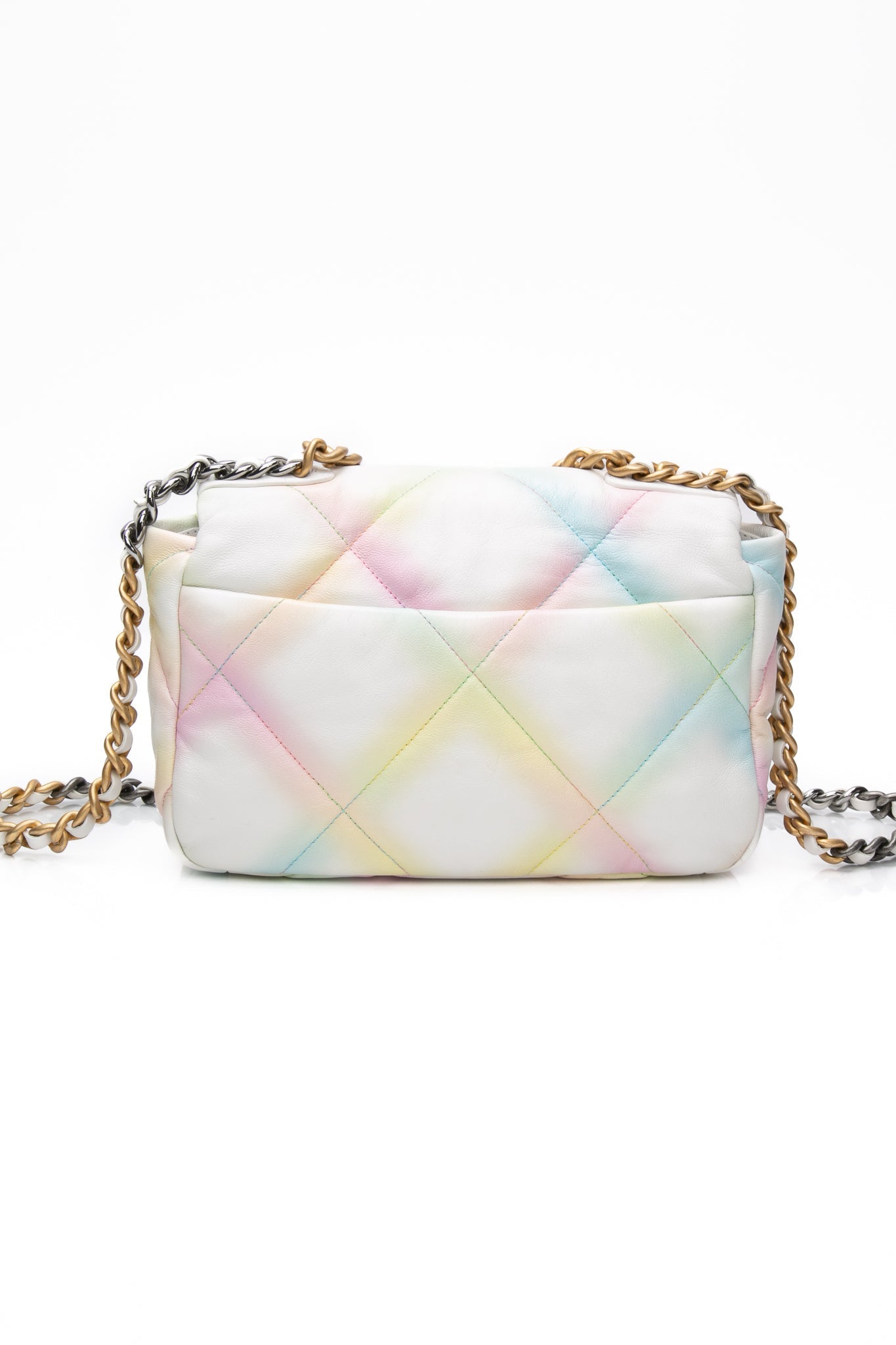 CHANEL White Multicolor Goatskin Quilted Medium Chanel 19 Flap Bag