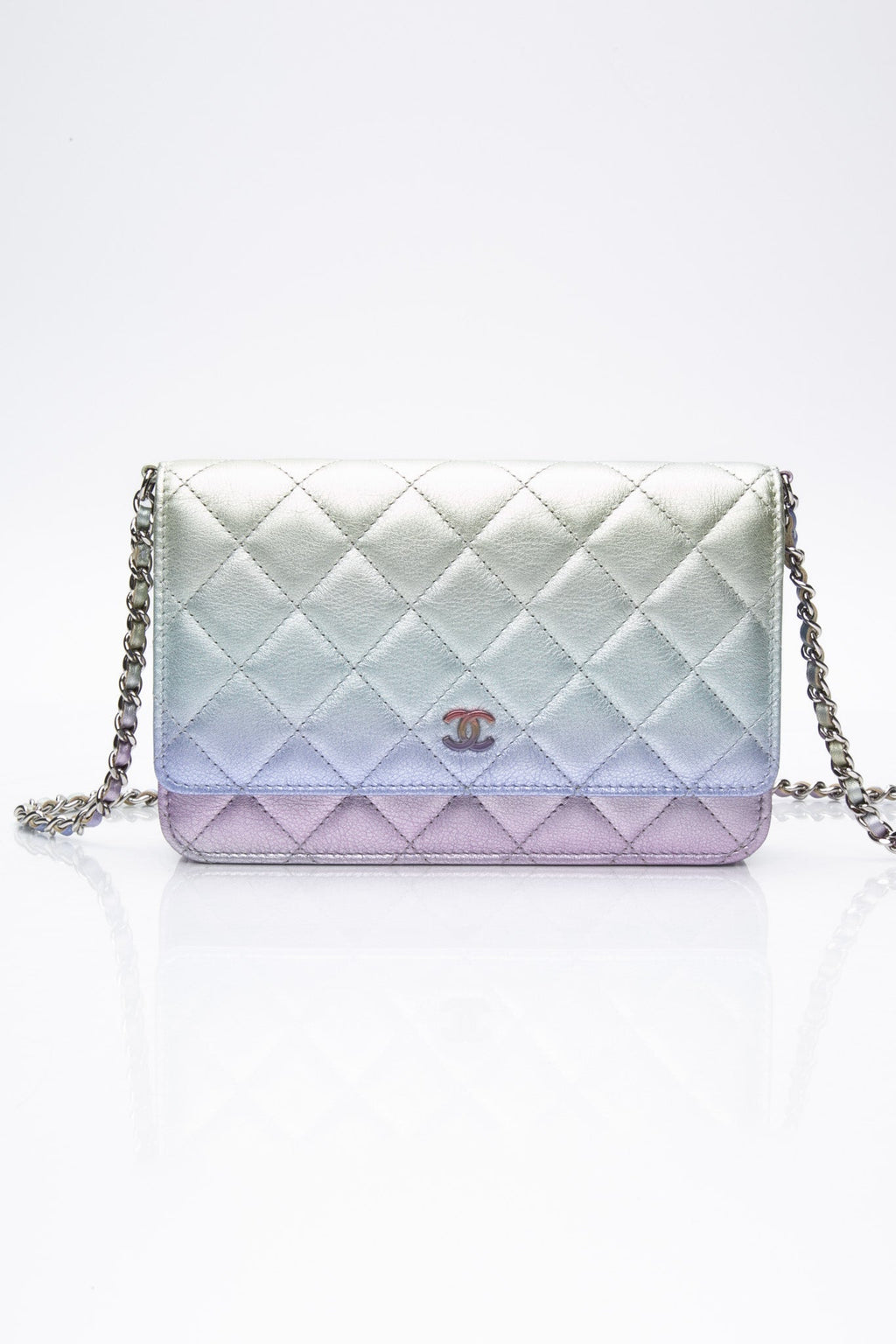 CHANEL 21K Gradient Metallic Rainbow Ombre Quilted Wallet on Chain WOC