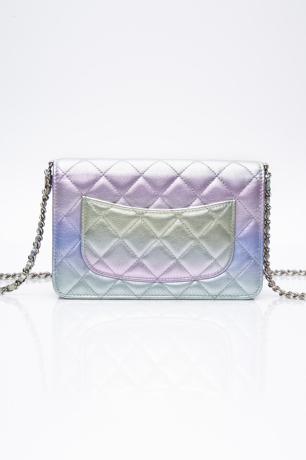 CHANEL 21K Gradient Metallic Rainbow Ombre Quilted Wallet on Chain WOC
