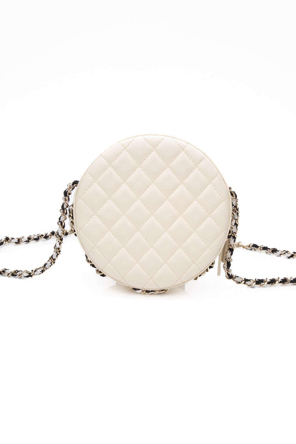 CHANEL Black White Lambskin Coco Lifesaver Round Crossbody Bag