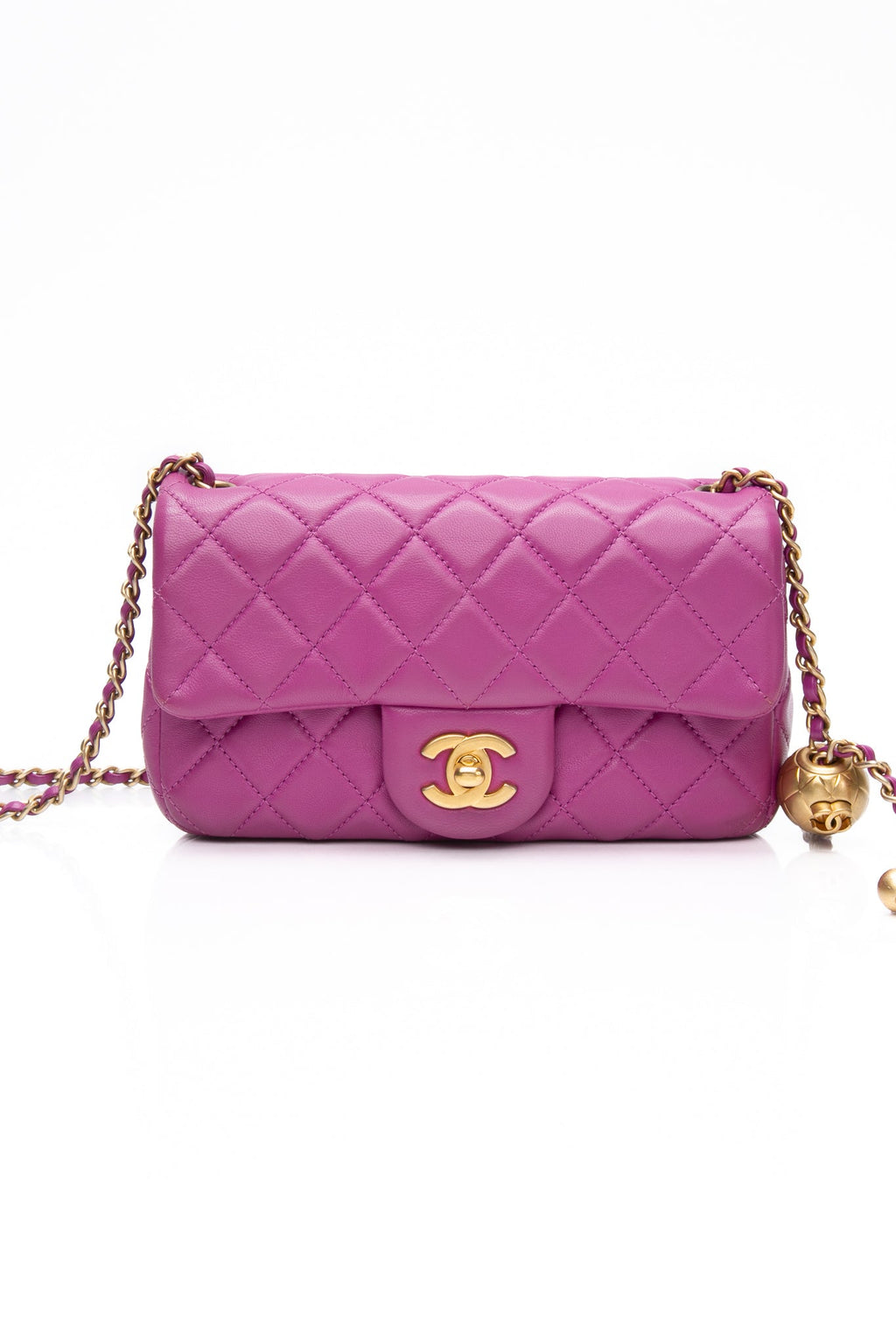 CHANEL Rectangular Mini Purple Lambskin Quilted Pearl Crush Gold Flap Bag