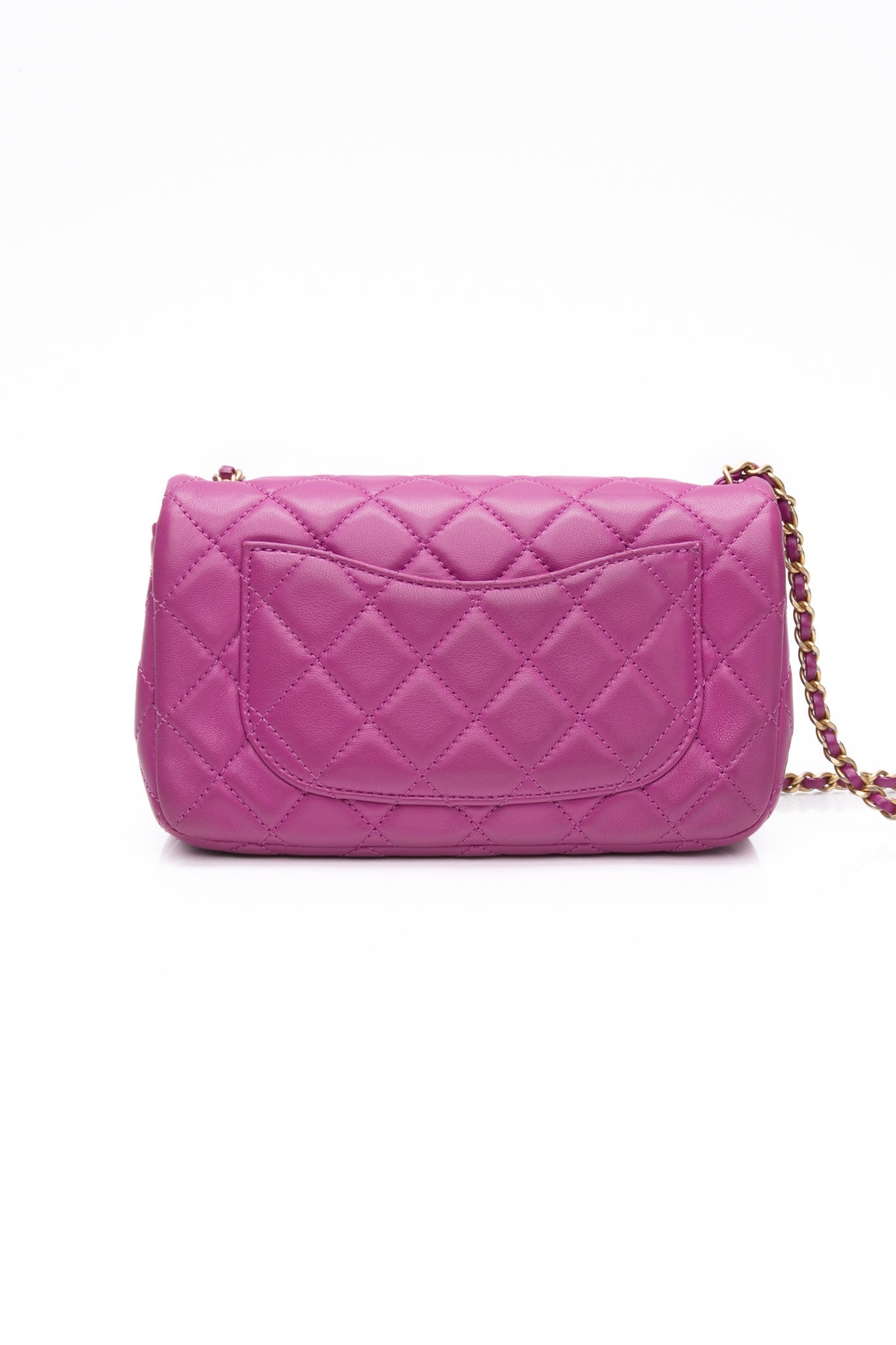 CHANEL Rectangular Mini Purple Lambskin Quilted Pearl Crush Gold Flap Bag