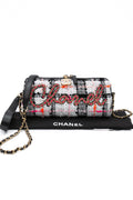 CHANEL 20S White Black Tweed Calfskin Chain Signature Bowling Crossbody Bag (New)