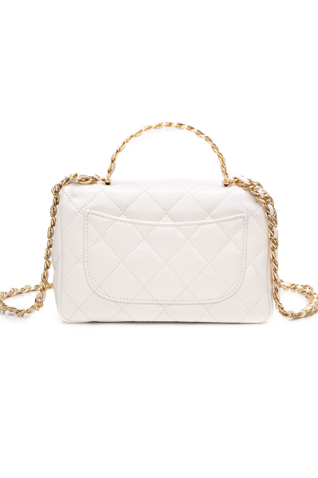 CHANEL Mini White Quilted Calfskin Top Handle Flap Bag with Chain