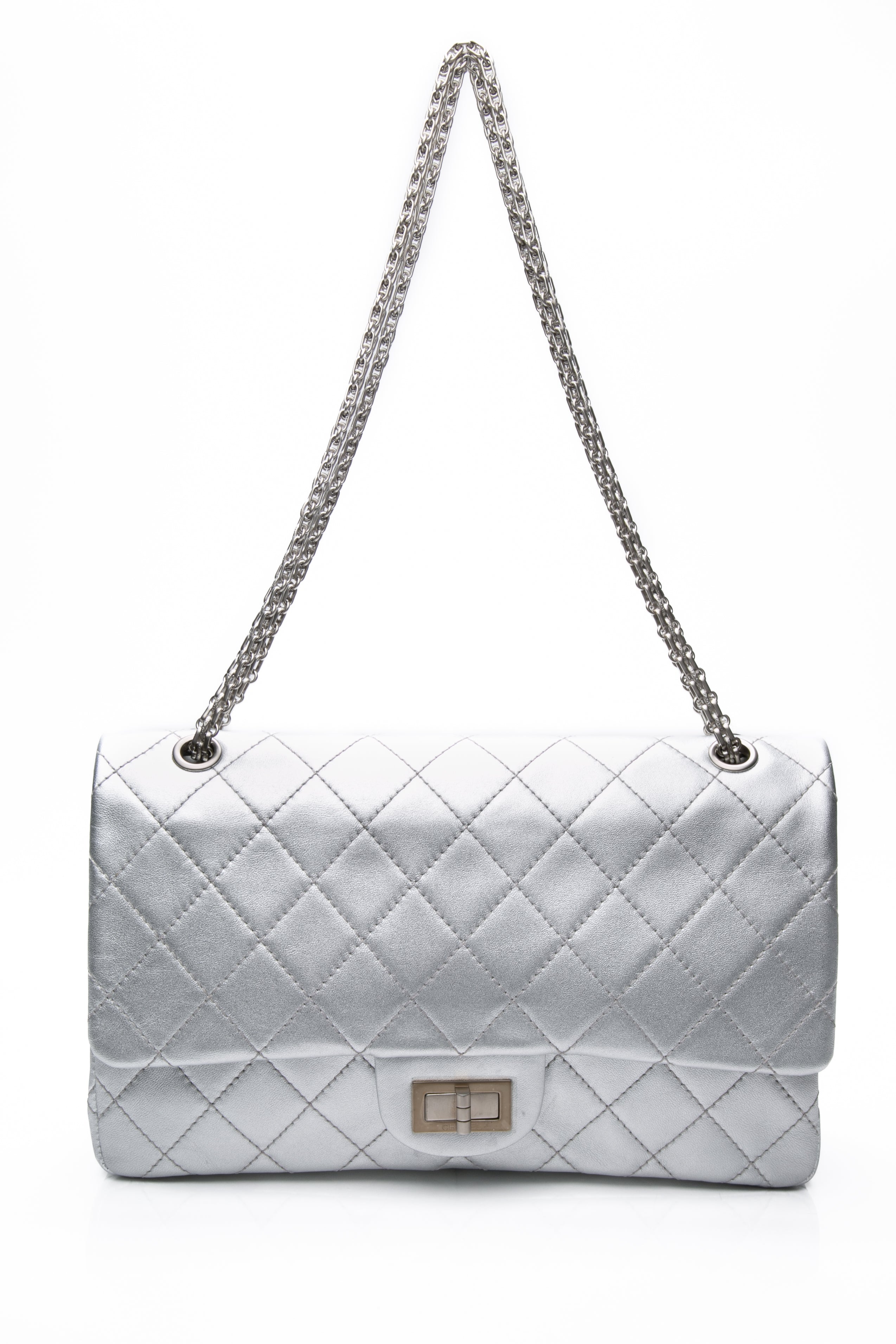 CHANEL Metallic Silver Lambskin Quilted 2.55 Reissue 277 Flap Bag