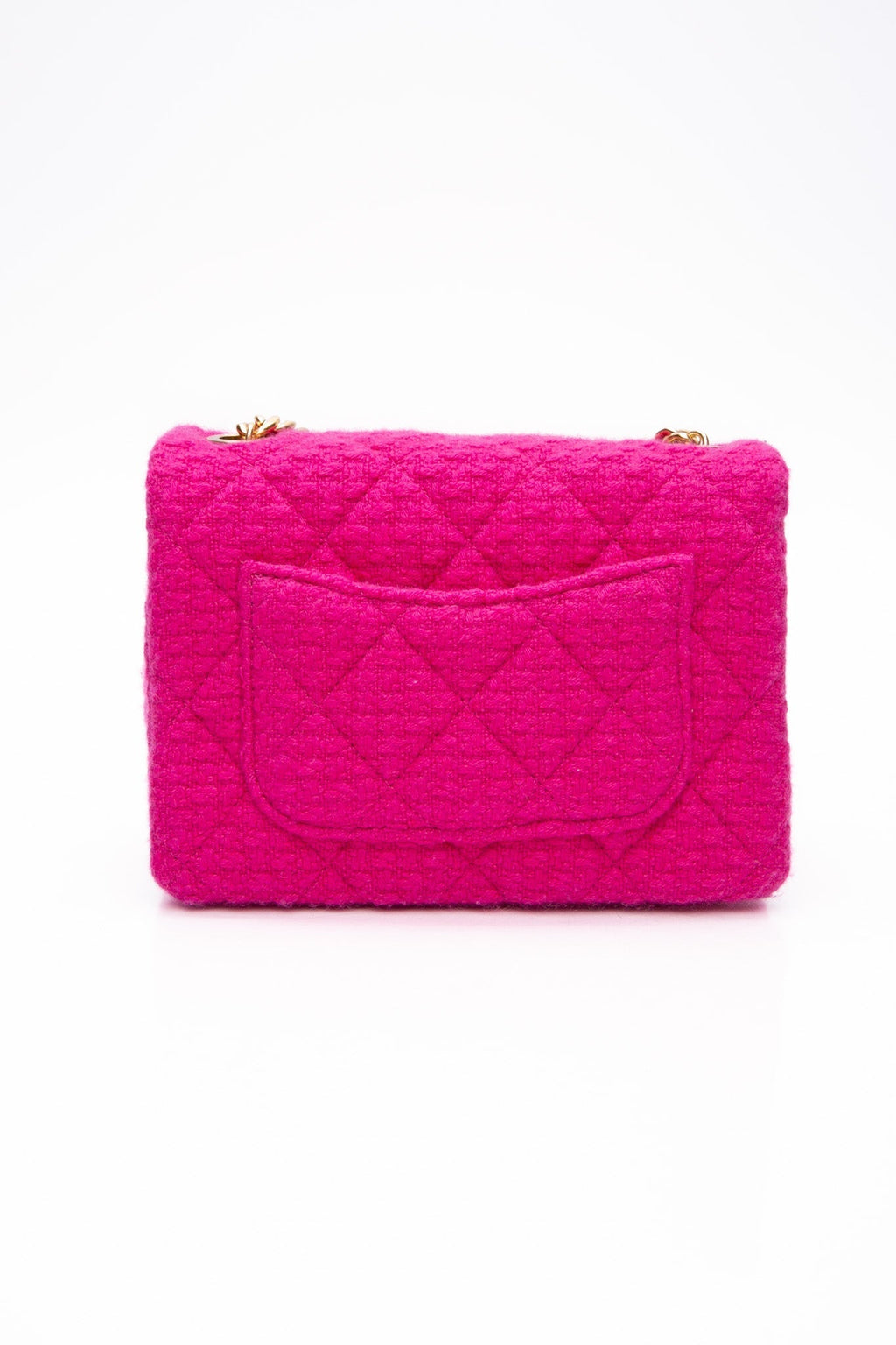 CHANEL 22K Fuchsia Tweed Quilted Mini Bijoux Flap Crossbody Bag