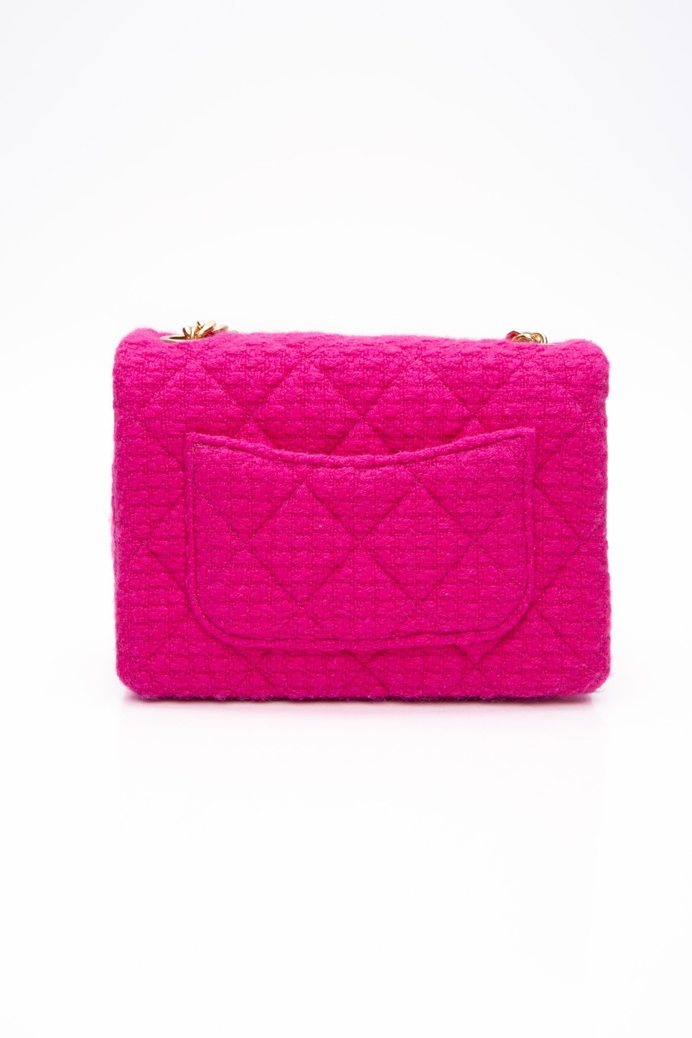 CHANEL 22K Fuchsia Tweed Quilted Mini Bijoux Flap Crossbody Bag