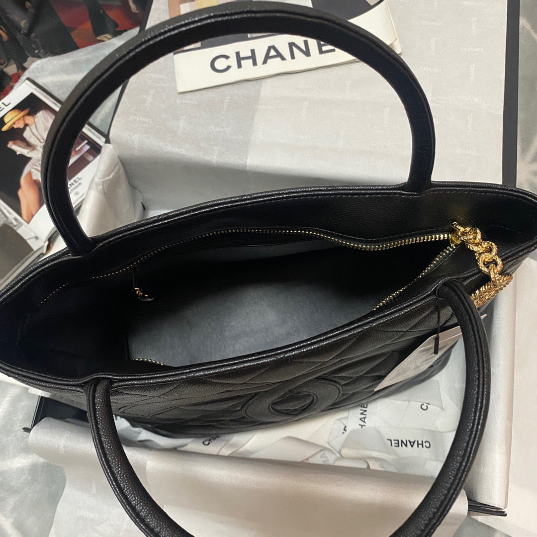 CHLMedallion Tote Gold Hardware Caviar Black For Women, Women’s Handbags, Shoulder Bags 15.6in/32cm