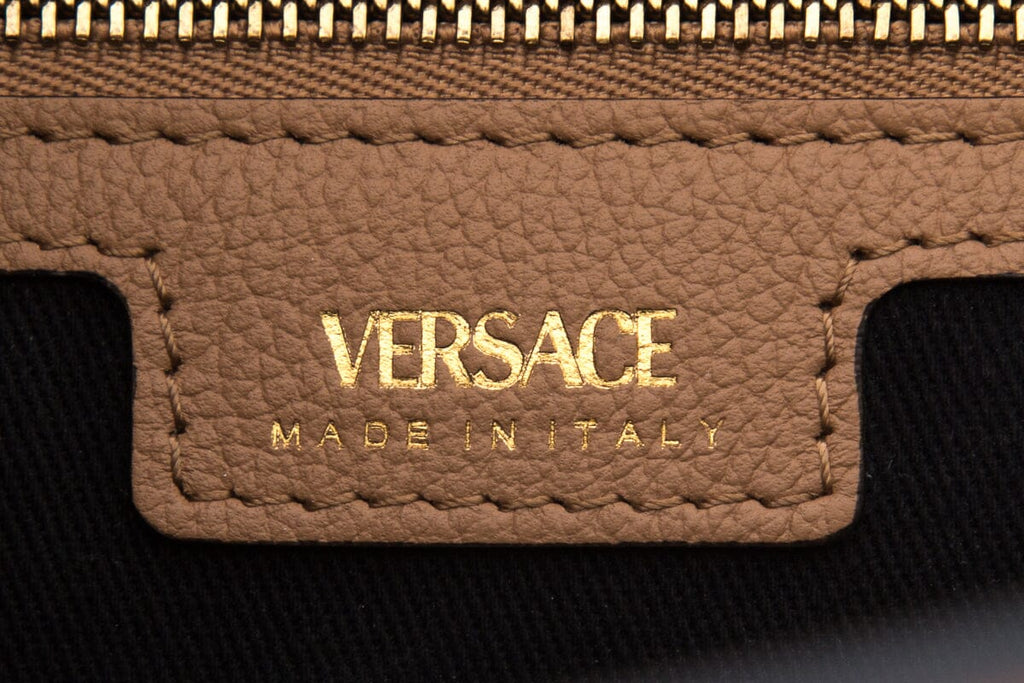 Versace Brown La Medusa Flap Leather Tote