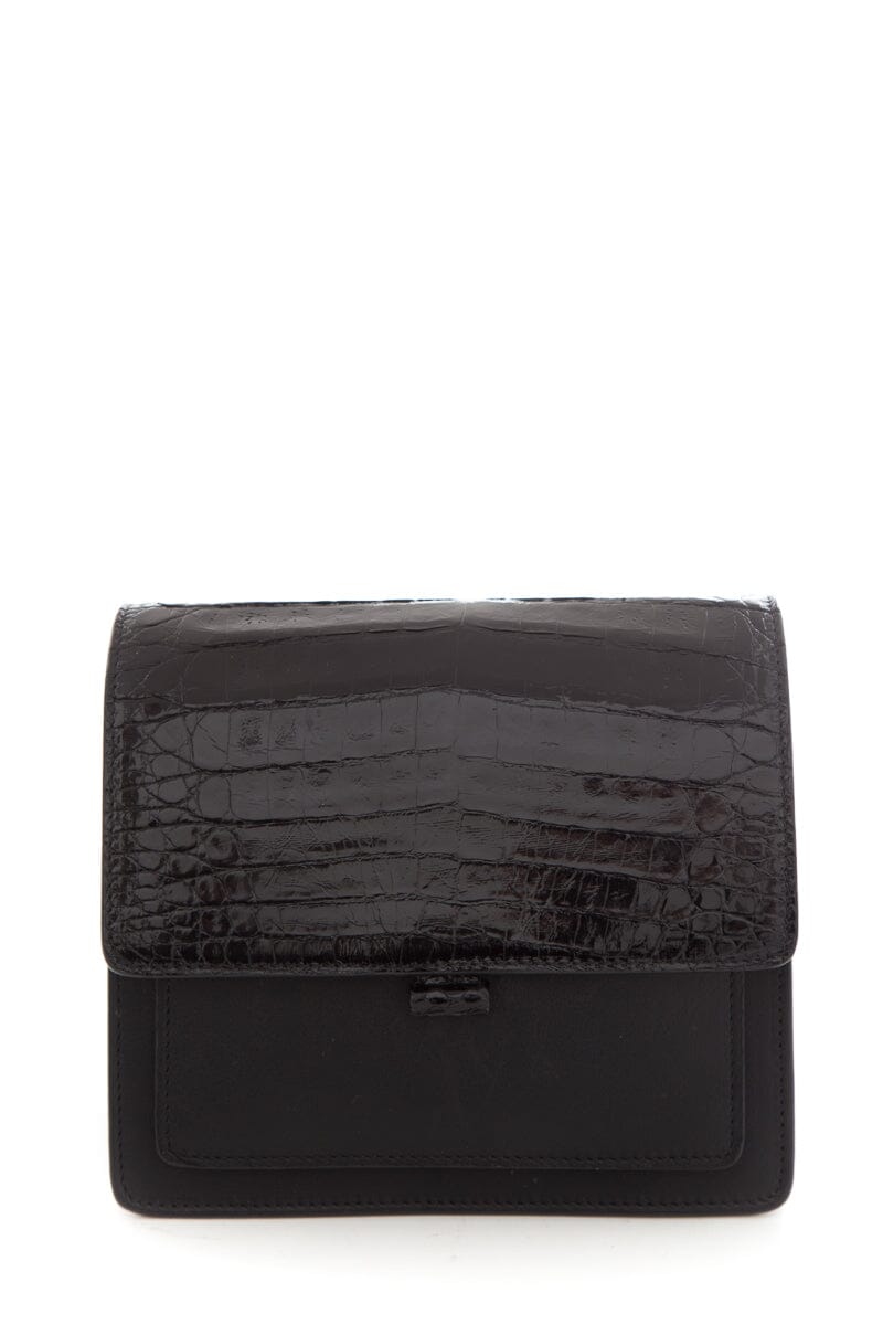 Nancy Gonzalez Black Croc & Leather Handbag