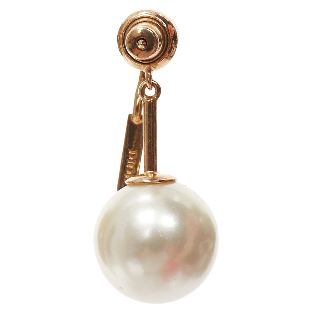 Christian Dior Tribale Gold J Letter Faux Pearl Dangling Pin Earring