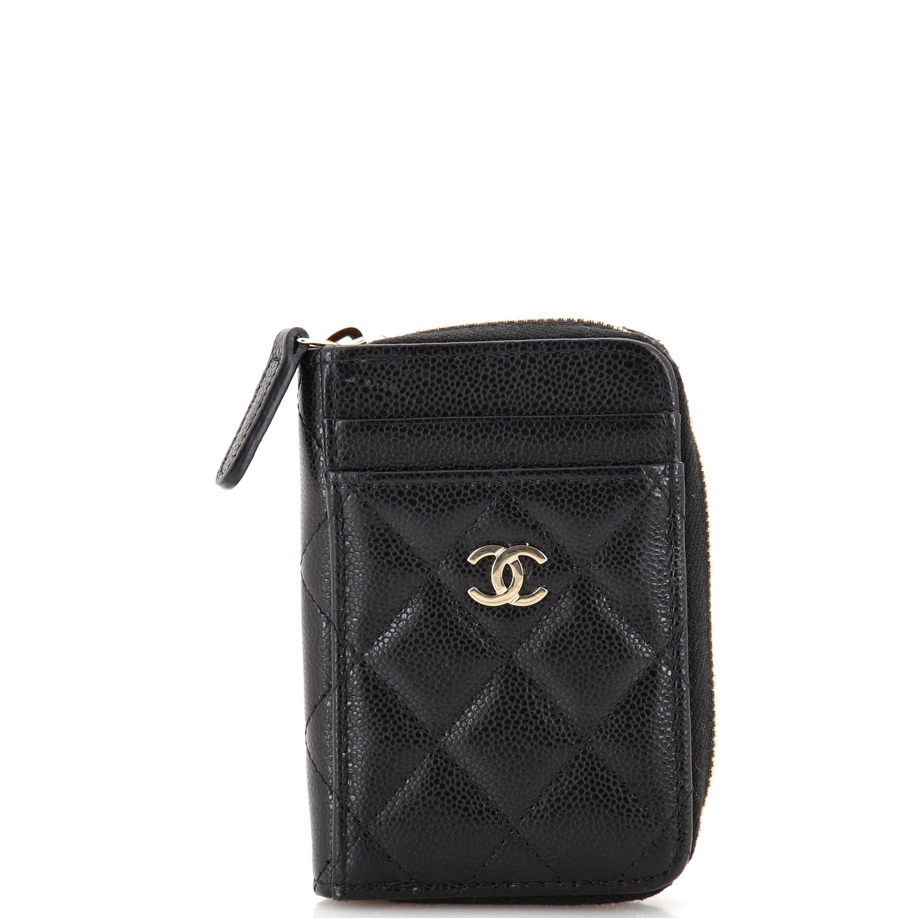 CHANEL CC Card Holder Zip Coin Purse Quilted Caviar