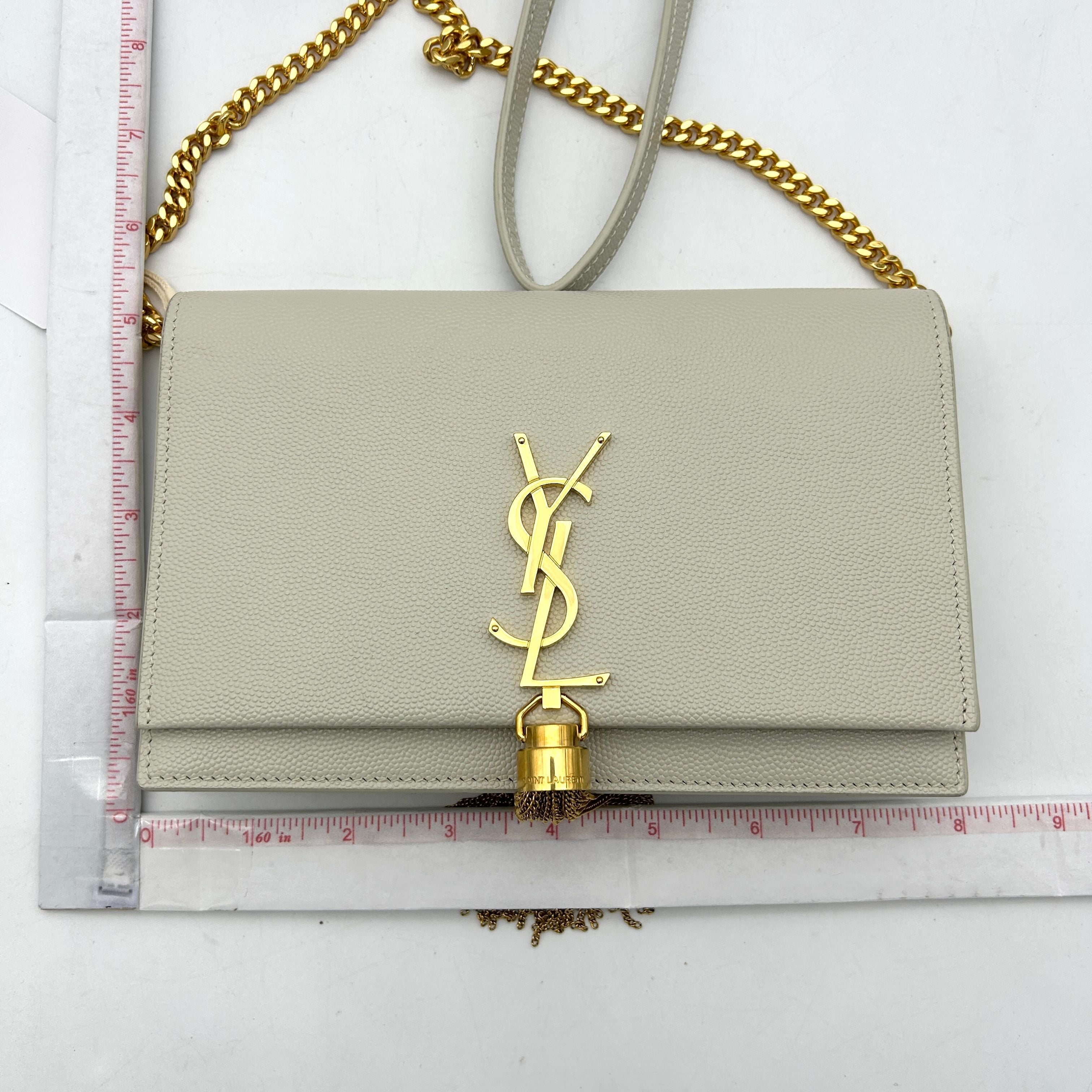 Pre-owned SAINT LAURENT Grain De Poudre Small Classic Monogram Kate Tassel Satchel Crema Soft WD255108