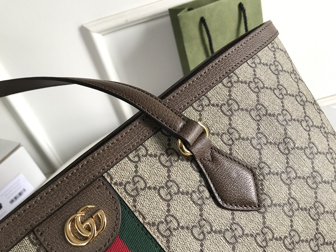 gg Ophidia gg Medium Tote Bag Beige/Ebony gg Supreme Canvas And Brown For Women 15in/38cm 631685 96IWB 8745