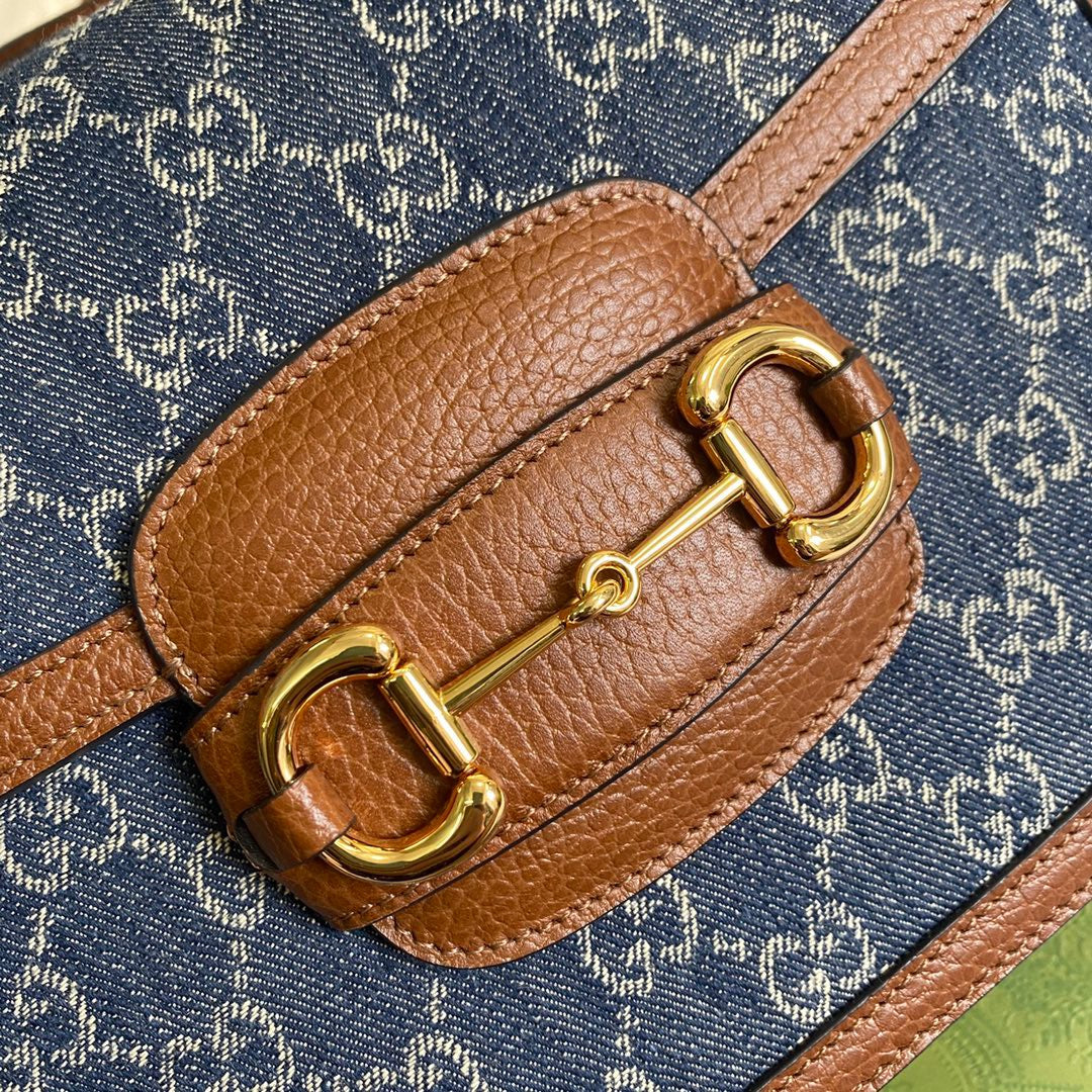 gg Horsebit 1955 Shoulder Bag Blue And Ivory For Women, Women’s Bags 9.8in/25cm gg