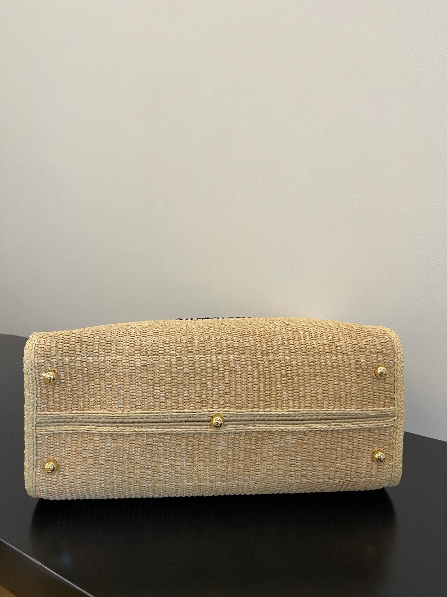 FI Sunshine MeGLAMIum Beige and Black straw shopper Bag For Woman 31cm/12in 8BH386AKRPF1CBX
