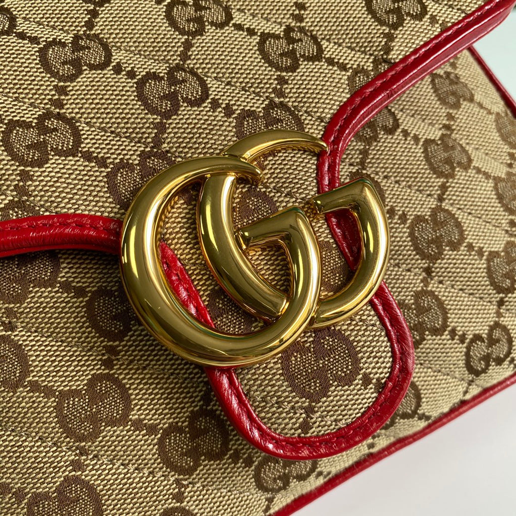 gg Ladies gg Canvas Marmont Mini Top Handle Bag Beige And Red gg Canvas For Women 8.3in/21cm gg 583571 HVKEG 8561