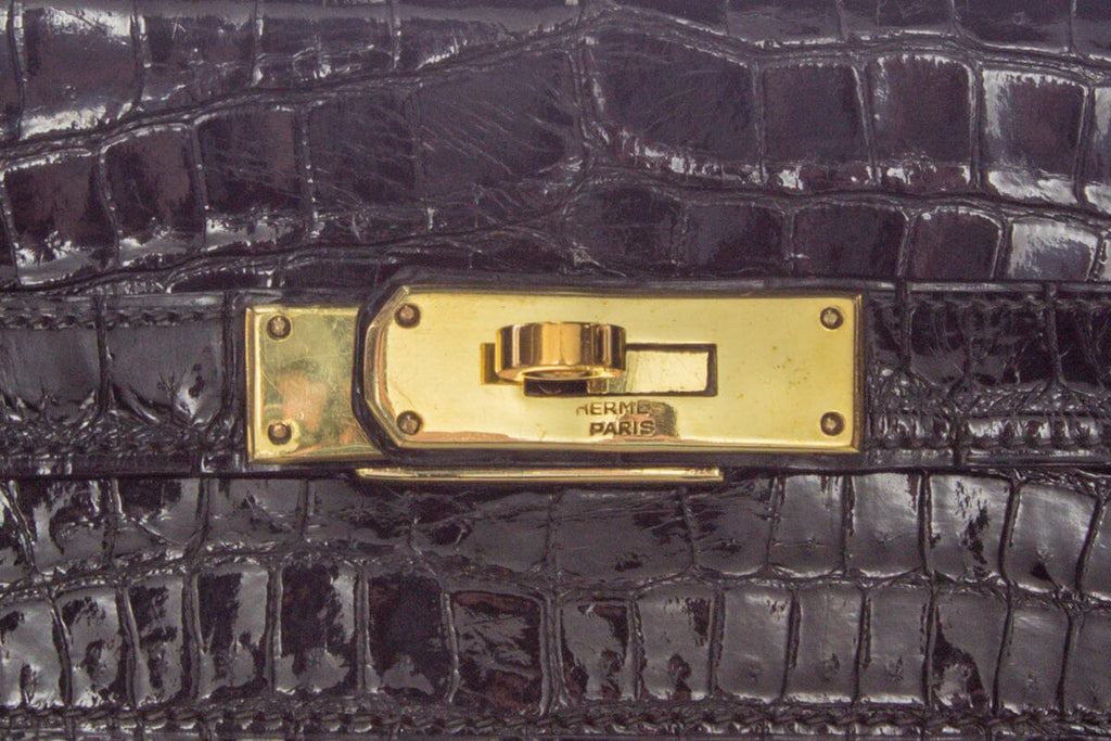 HermÃƒÆ’Ã‚Â¨s Black Croc Kelly 35 GHW  Handbag