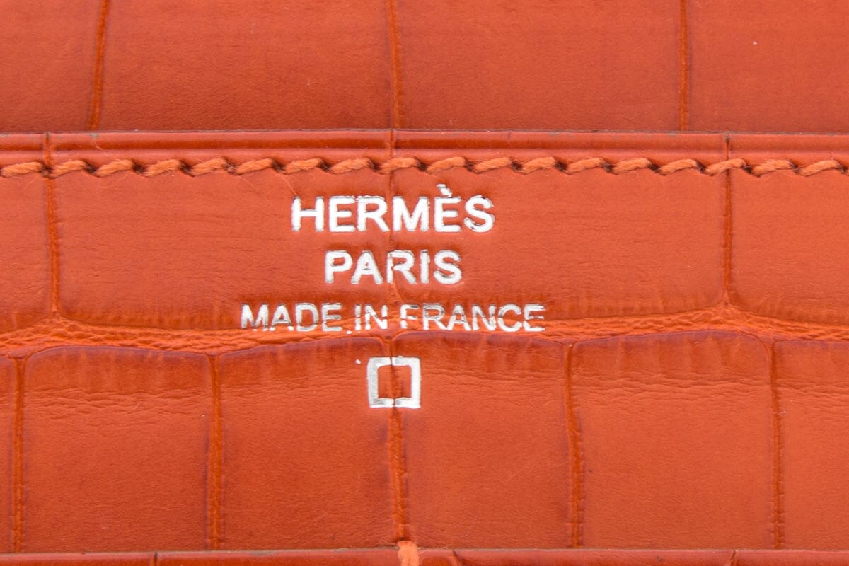 HermÃƒÆ’Ã‚Â¨s 2014 Orange Dogon Duo Alligator Wallet/ Clutch