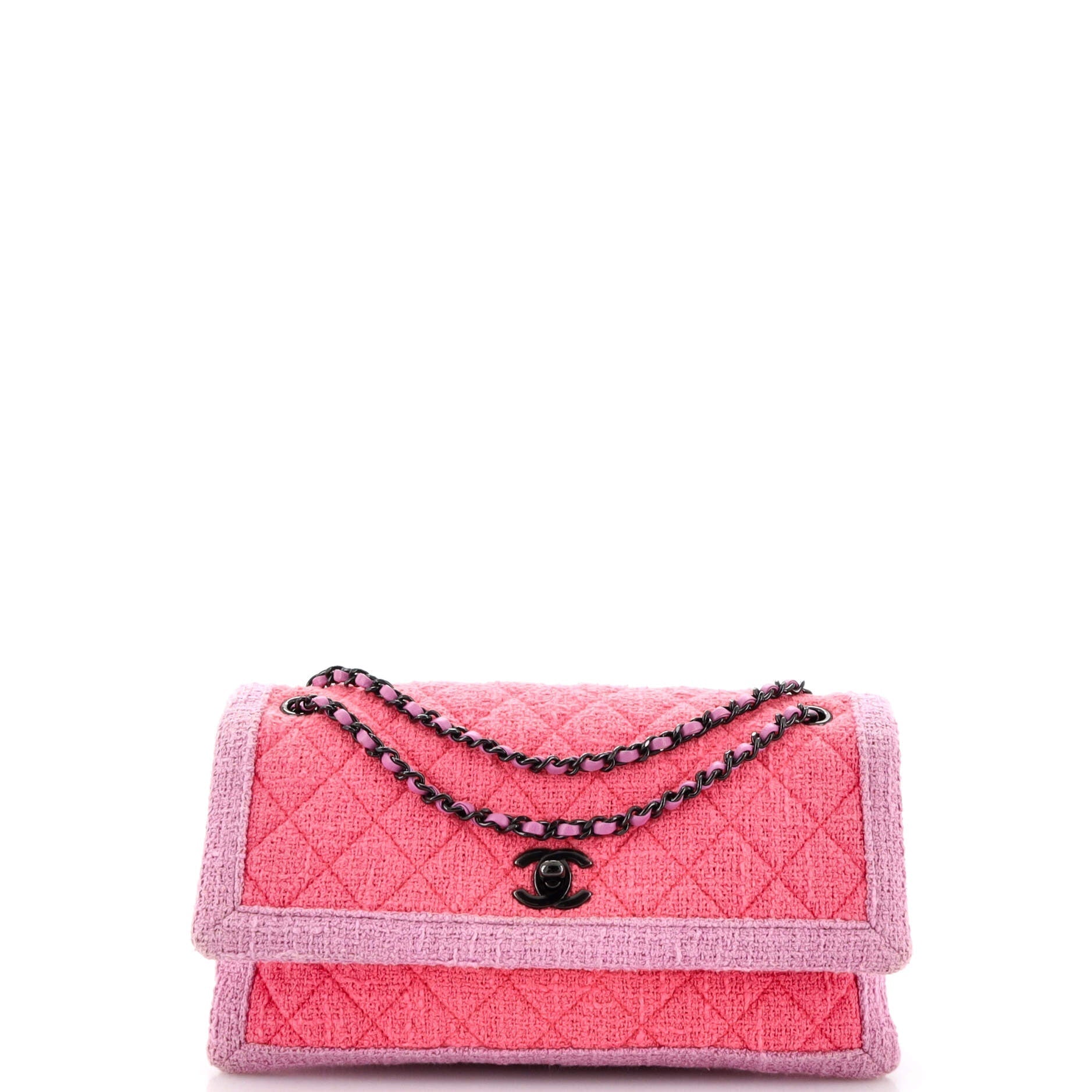 CHANEL Two Tone Flap Bag Quilted Tweed Small