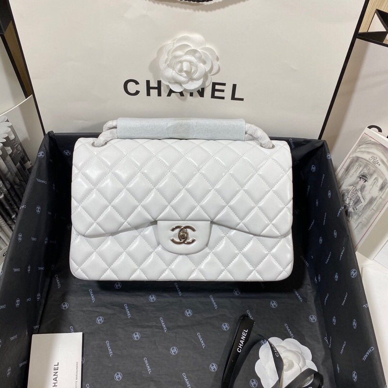CHLLarge Classic Handbag Silver Hardware White For Women, Women’s Handbags, Shoulder Bags 11.8in/30cm