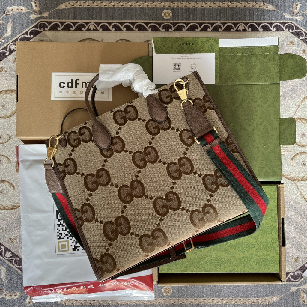 gg Tote Bag With Jumbo Camel And Ebony Jumbo gg Canvas For Women 14.6in/37cm ‎678839 UKMDG 2570