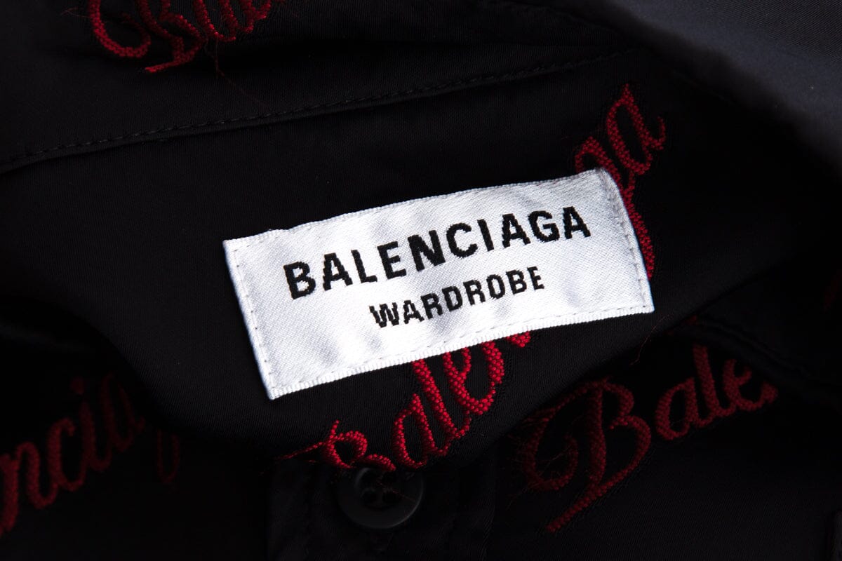 Balenciaga Black & Red Silk Long Sleeve Script Logo Blouse SZ 38 NWT