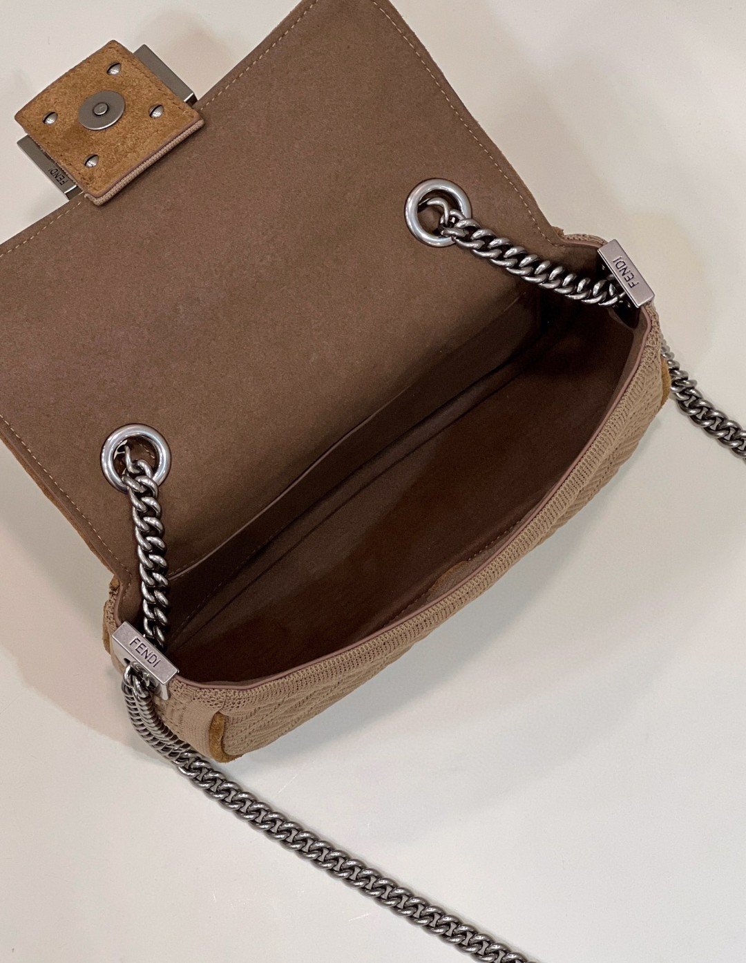 FI Baguette Chain MiGLAMI Beige FF Fabric Bag For Woman 14.5cm/6in 8BR793AHW5F1F2J