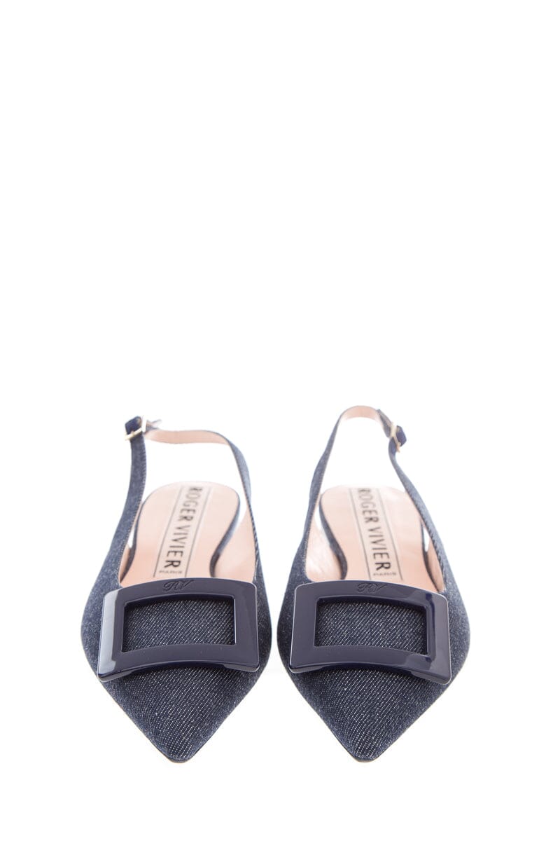 Roger Vivier Gommettine Denim Sling-back Flats SZ 38.5