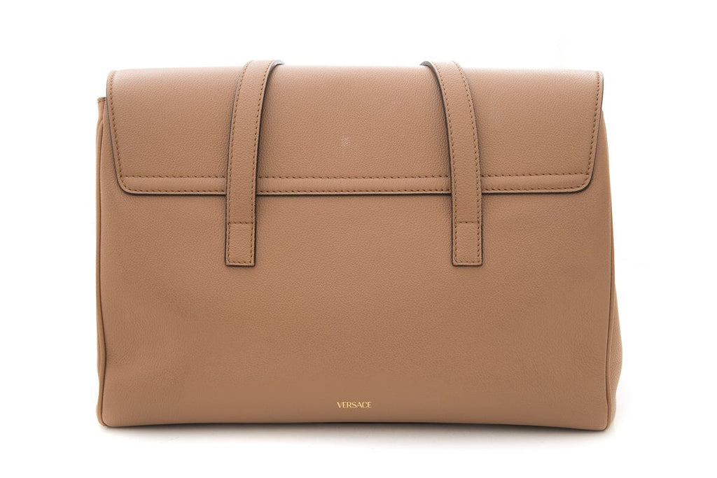 Versace Brown La Medusa Flap Leather Tote