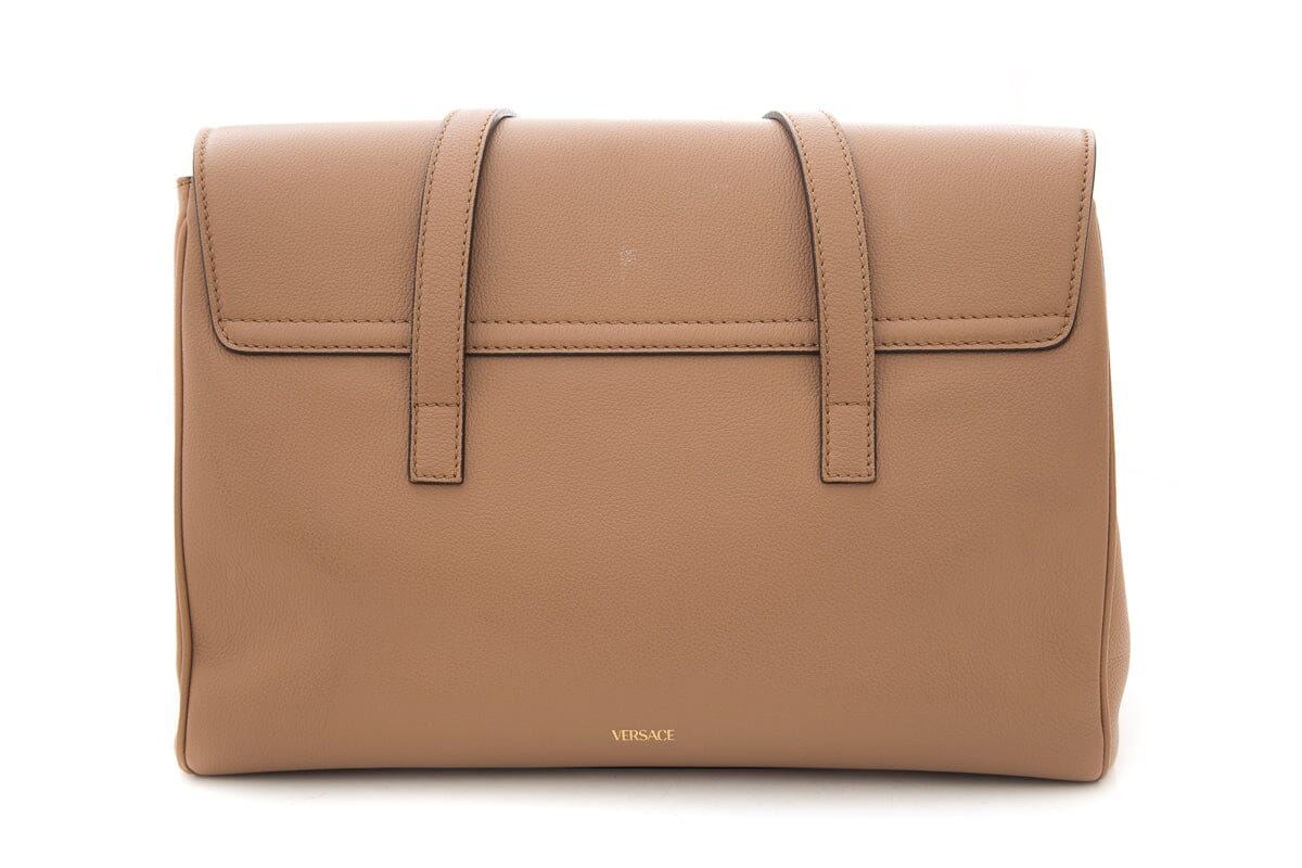 Versace Brown La Medusa Flap Leather Tote