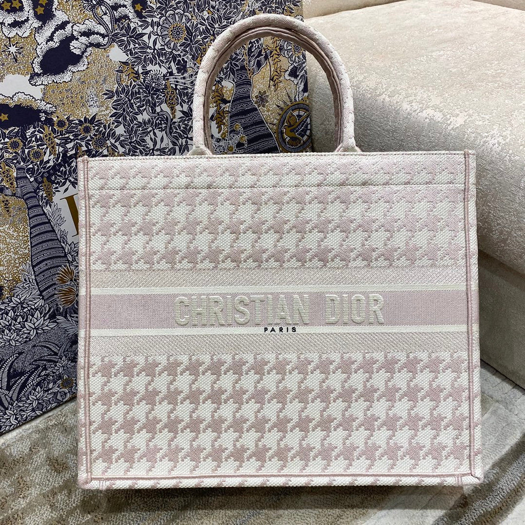 GLAMI Large Book Tote Pale Pink Houndstooth Embroidery, Pink, For Women WomenÃ¢â‚¬â„¢s Handbags, Shoulder Bags, 42cm CD