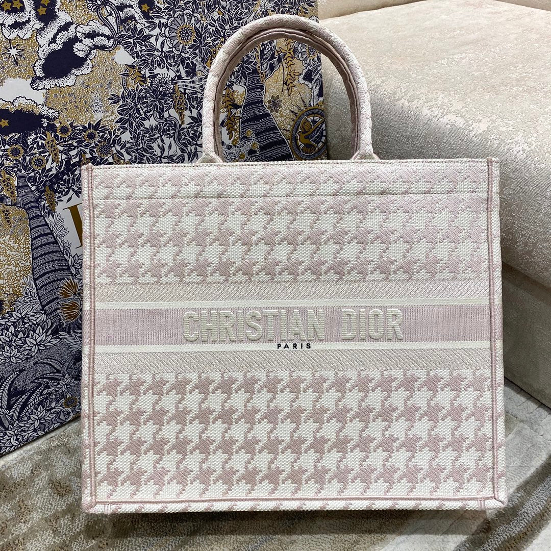 GLAMI Large Book Tote Pale Pink Houndstooth Embroidery, Pink, For Women WomenÃ¢â‚¬â„¢s Handbags, Shoulder Bags, 42cm CD