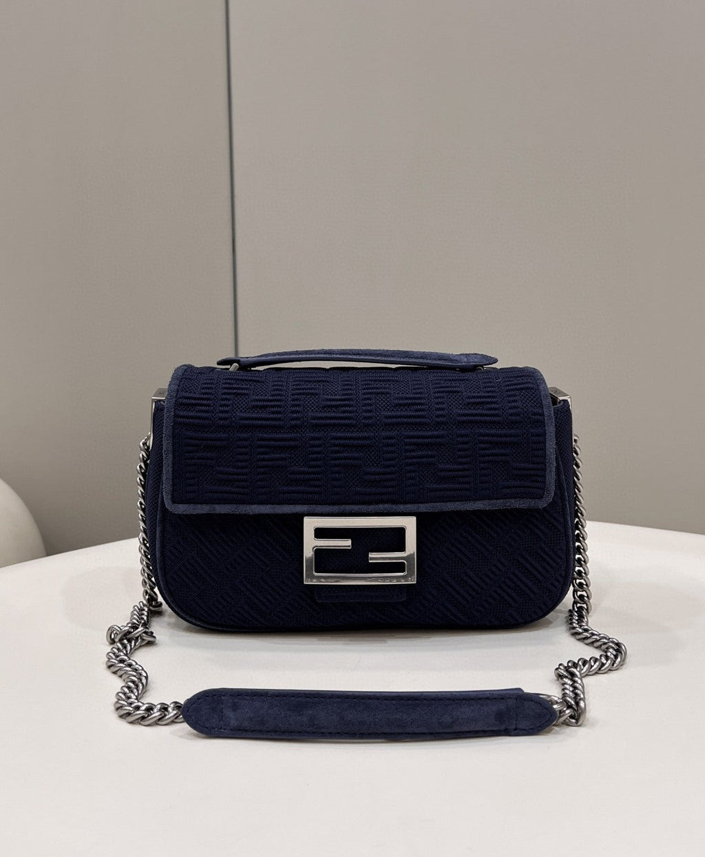 FI Baguette Chain MiGLAMI Navy Blue FF Fabric Bag For Woman 14.5cm/6in