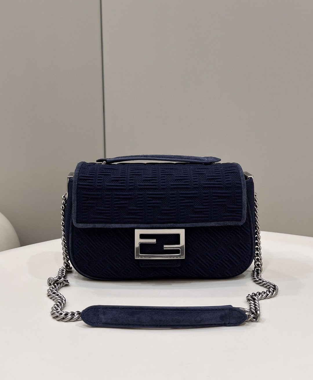 FI Baguette Chain MiGLAMI Navy Blue FF Fabric Bag For Woman 14.5cm/6in