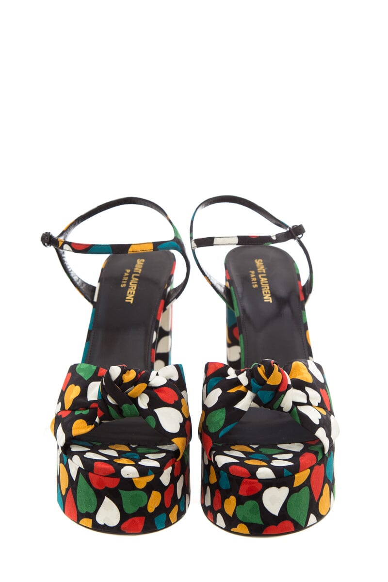 Saint Laurent Multi Heart Print  Platform Heels SZ 41