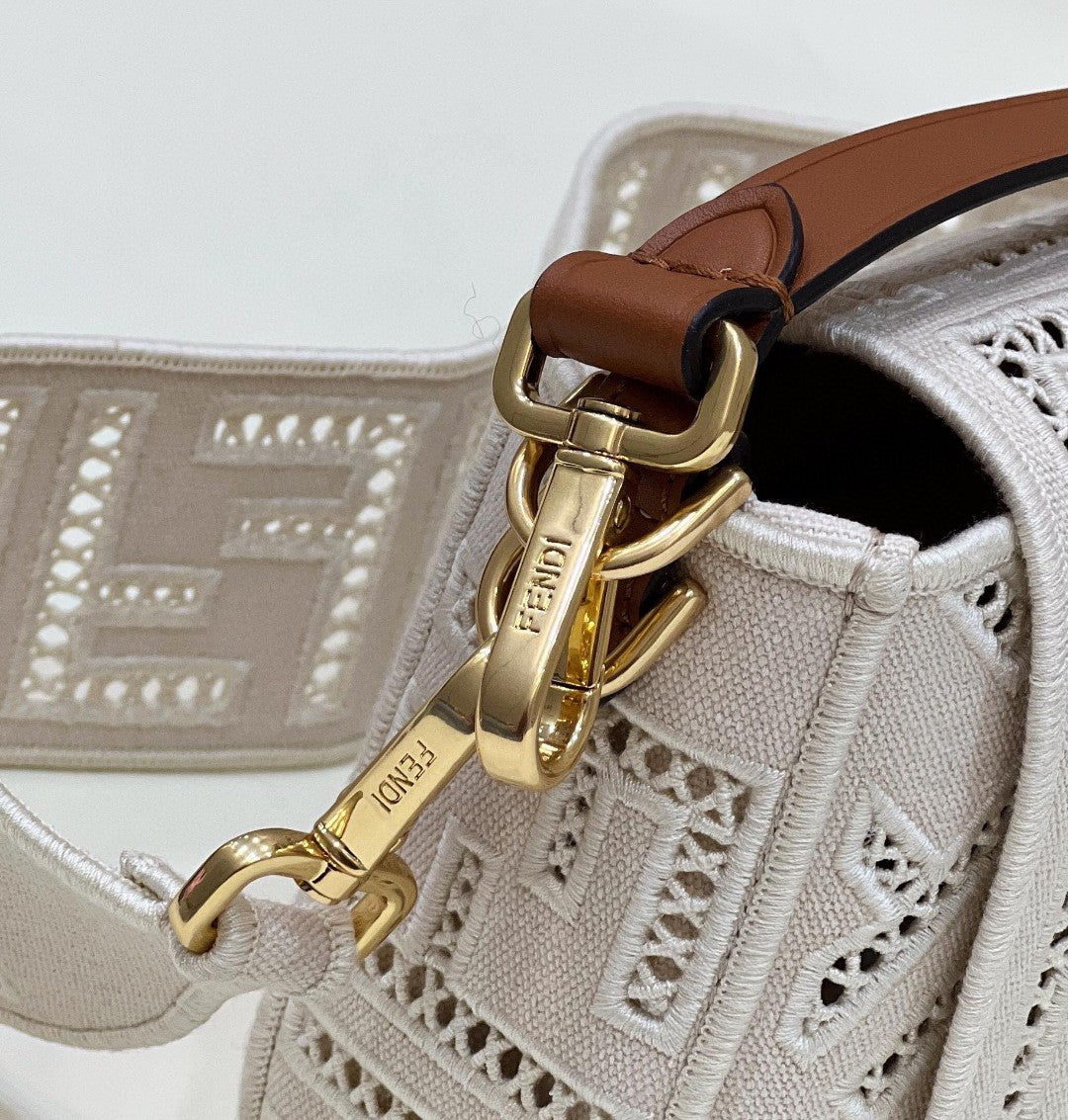 FI Baguette White with Embroidery MeGLAMIum Bag For Woman 28cm/11in